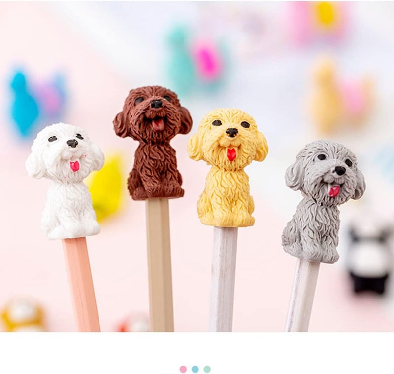 waremew 24 Pcs Cute Dog Pencil Erasers Toppers,Pencil Top Erasers,3D Animal Pet Erasers for Students School Office Writing Drawing Gift - Image 2